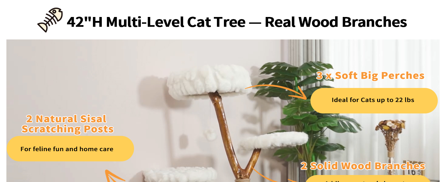 COZIWOW Modern Cat Tree Tower, Solid Natural Wood Cloud