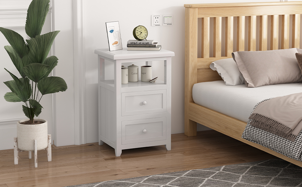 SQPFTW Fully Assembled Bedside Table with 2 Drawers Wood No Assembly