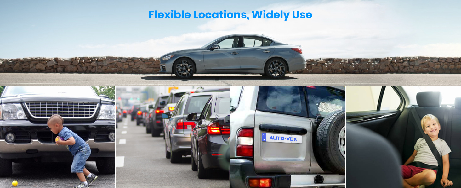 Composite image showcasing a silver sedan, traffic congestion, a child near a car's bumper, and a person in a vehicle interior, illustrating various automotive scenarios.