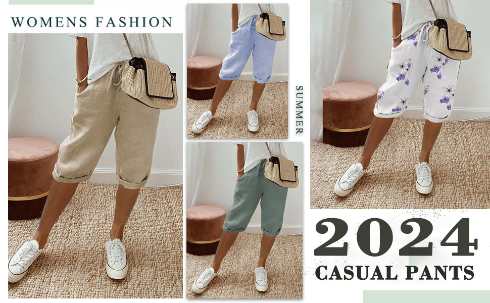 Leinenhose Damen, Knielange Hose Damen, Bequeme Hose Damen, Kurze Hose Damen Sommer