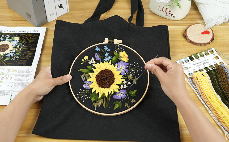 バッグ ARTS&SCIENCE embroidery tote Amazon.com: Canvas Tote Bag Embroidery Kit with Sunflower
