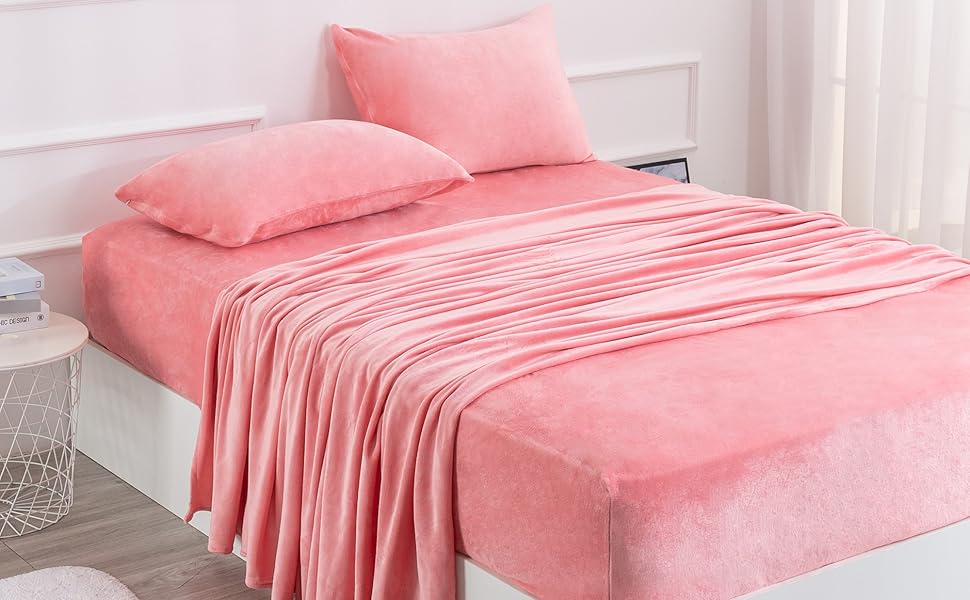 Micro Fleece Sheets Set Queen Size No Pilling and Extra Soft Bed Sheets Set