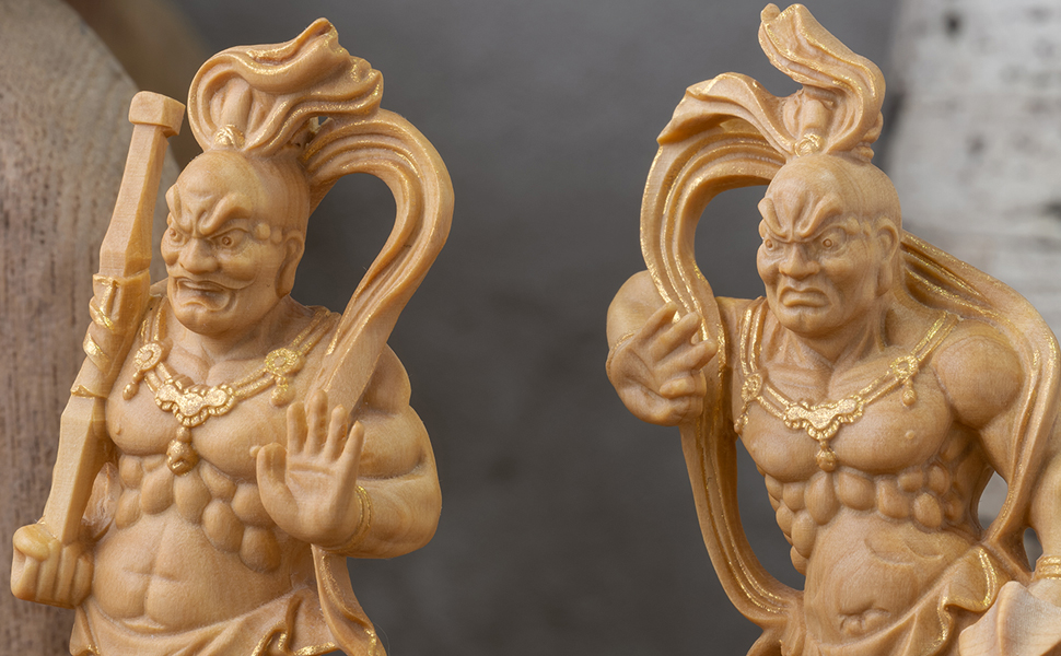 最終値下げ　木製　木彫り　柘植　仁王像　（金剛力士像）2体セット 大　④ Amazon.co.jp: 極小仏 金剛力士 9cm（2体セット 木製：ツゲ 金泥