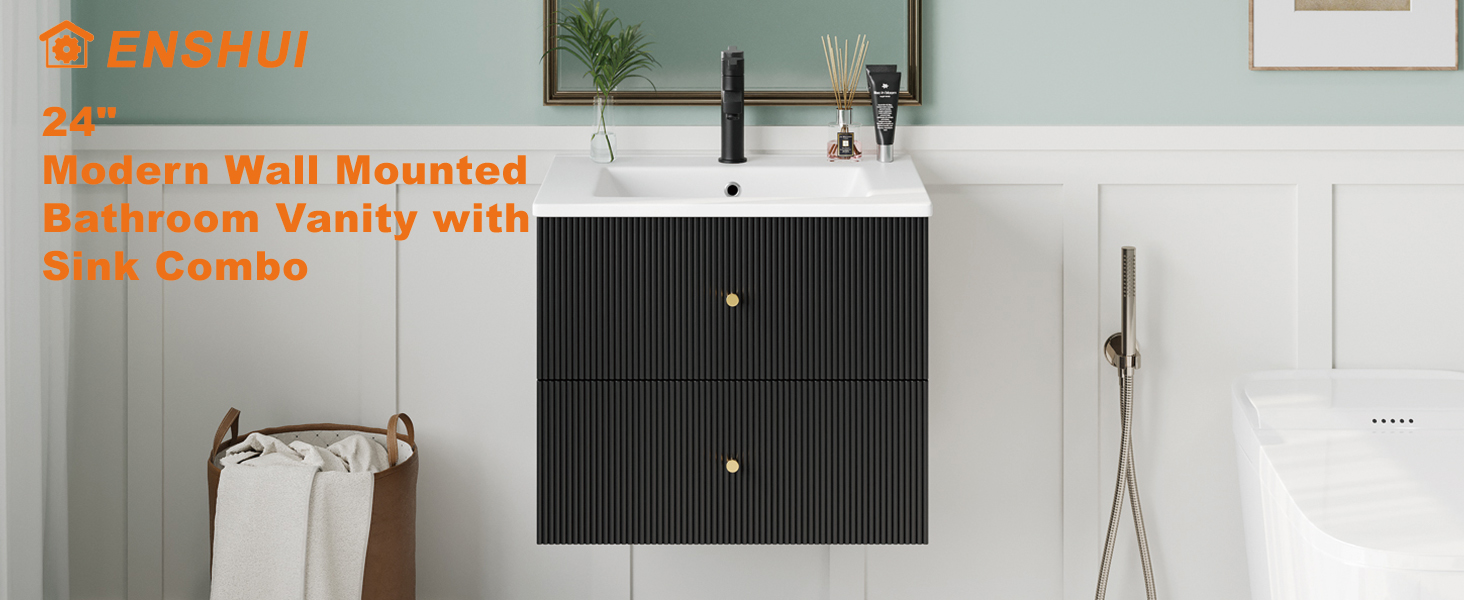 ENSHUI 24" Modern Wall Mounted Bathroom Vanity with Sink