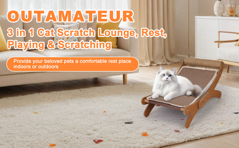 Outamateur 3 in 1 Cat Scratch Lounge, Rest, Playing & Scratching