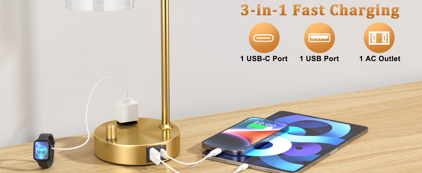 clear bed side lamps with usb ports and outlets