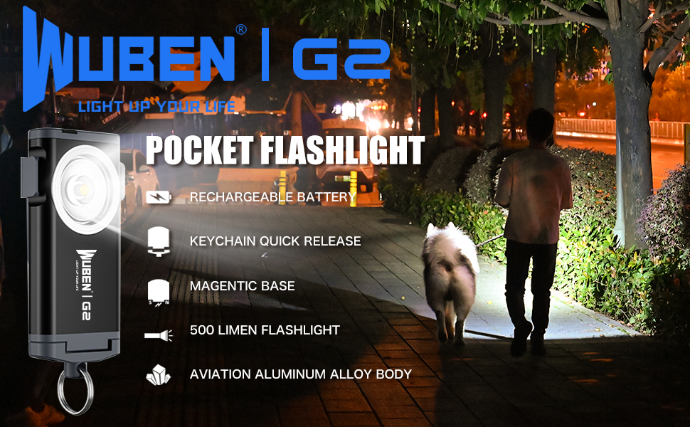 WUBEN G2 Keychain Flashlight, EDC Small Rechargeable Torch Super Bright