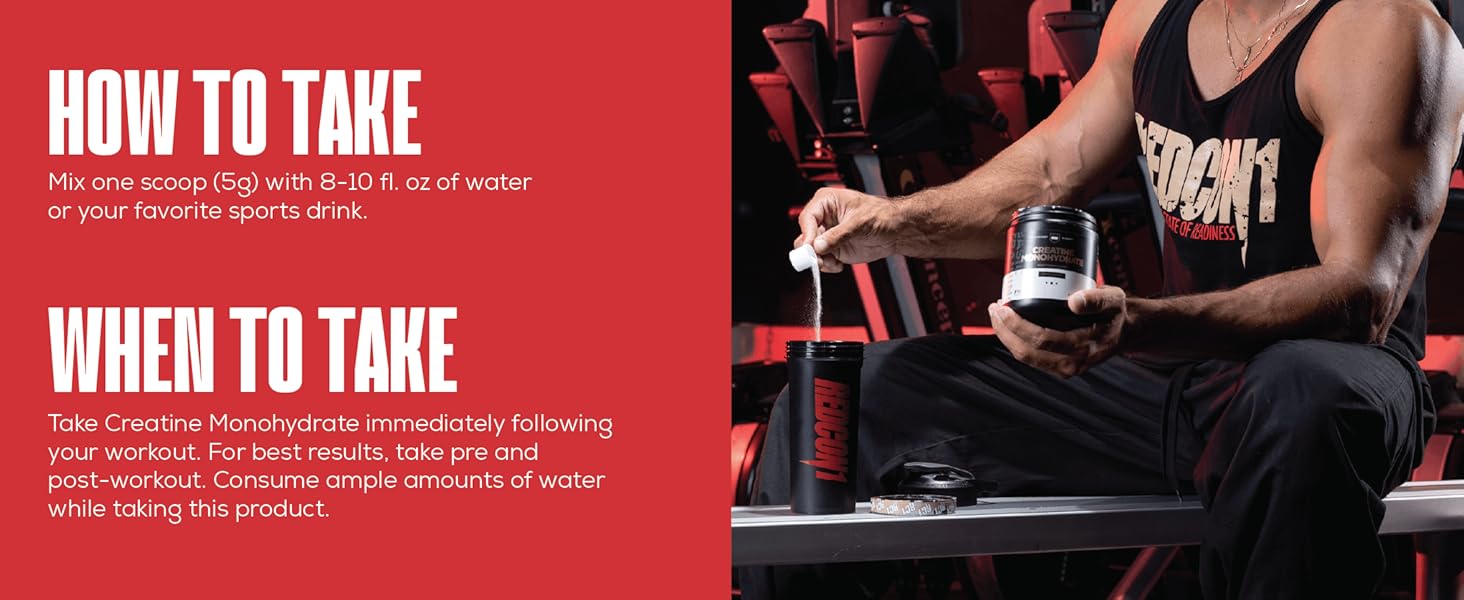 REDCON1 Creatine Monohydrate, Powder for Muscle Gain, 5g Dose Per Serving, Unflavored, 60 Servings