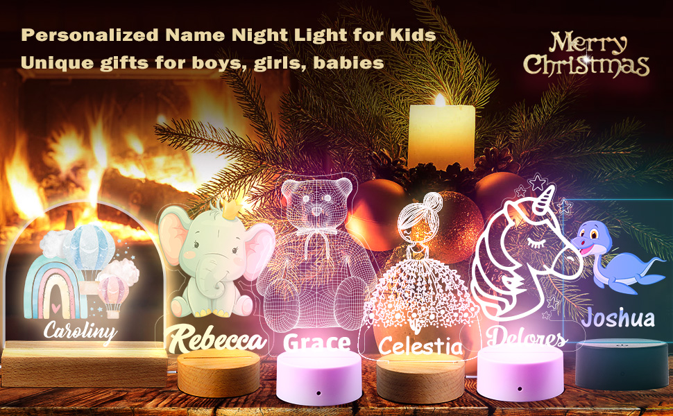 Personalized Boho Rainbow Nursery Night Light for Baby, Name Lamps Customize Led
