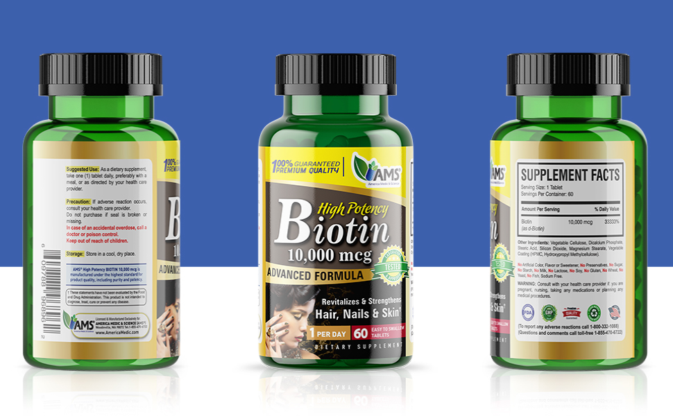 Biotin with the three areas of the bottle