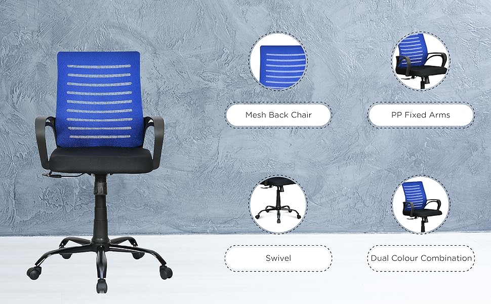 Nilkamal Giza Mid Back Upholstered Seat Mesh Back Ergonomic Office Chair with Adjustable Height