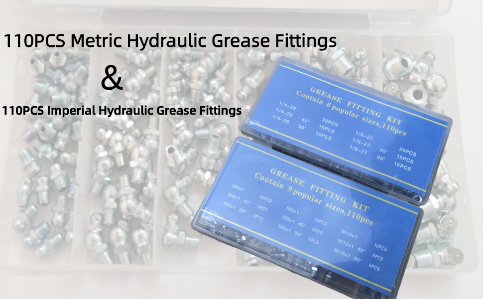 Nisorpa 220pcs Grease Fitting Assortment 110pcs Metric