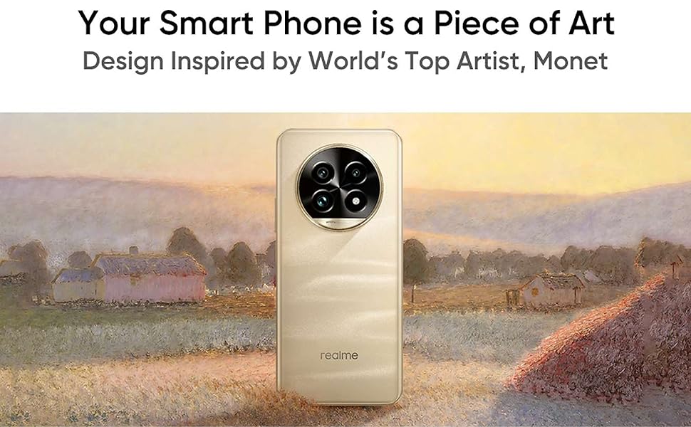 Monet-inspired gold design with Miracle Shining Glass; phone over landscape.