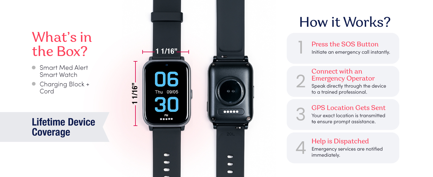 Medical alert smartwatch elderly Fall detection seniors Senior health monitoring watch Emergency