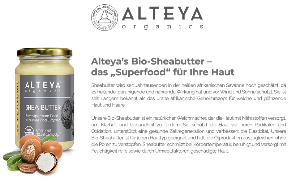 Alteya Organic Bio Unraffinierte Sheabutter 300 g USDA Organic