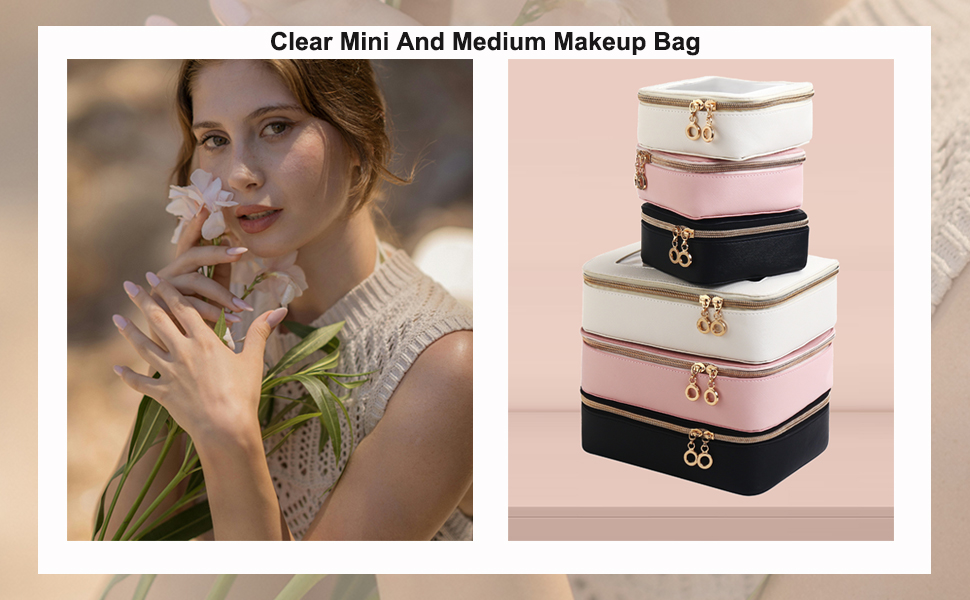 JRQCSJY Small Clear Makeup Bag for Purse, Cute Mini Clear Cosmetic Bag Case