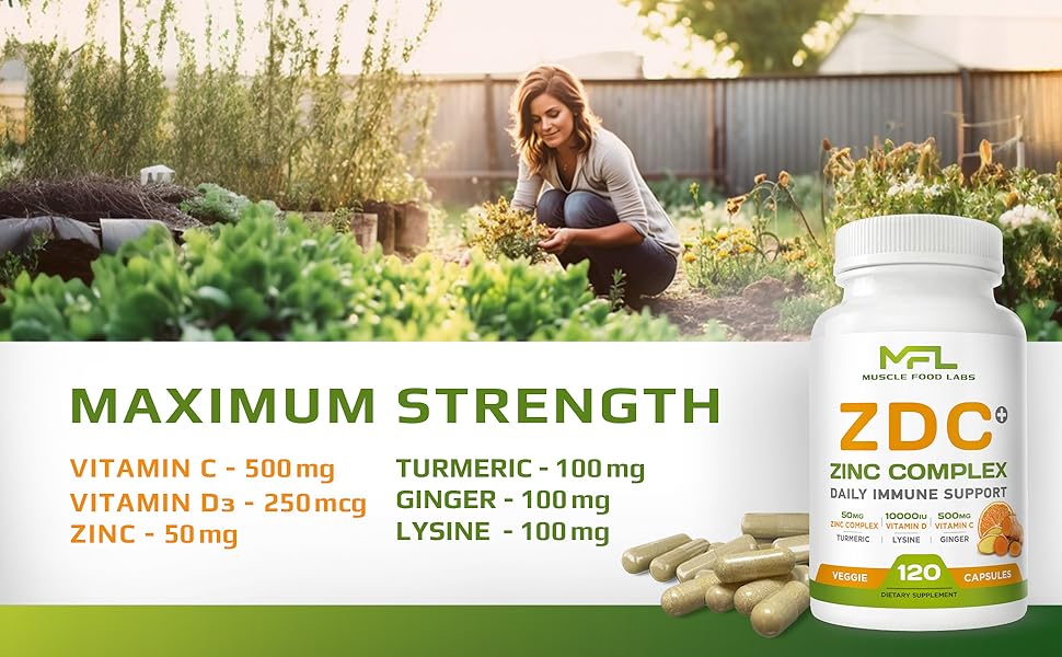 z d c, zinc, vitamin c, vtamin d, turmeric, ginger, lysine