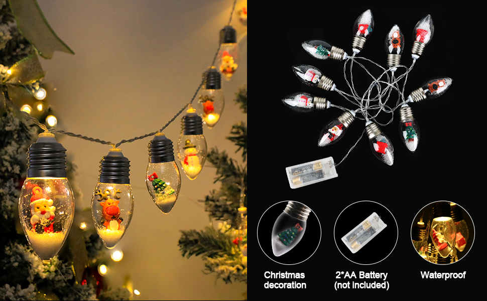 Christmas Snow Globe String Lights, 2m 10 Bulbs Battery Powered