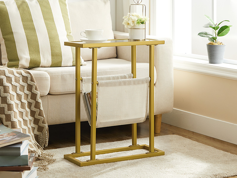 HOOBRO Narrow Side Table, Gold Side Table, Slim Bedside Table, Tempered
