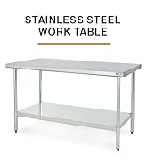 John Boos E Series Stainless Steel 430 Budget Work Table, Adjustable Undershelf, Flat Top, Galvan...