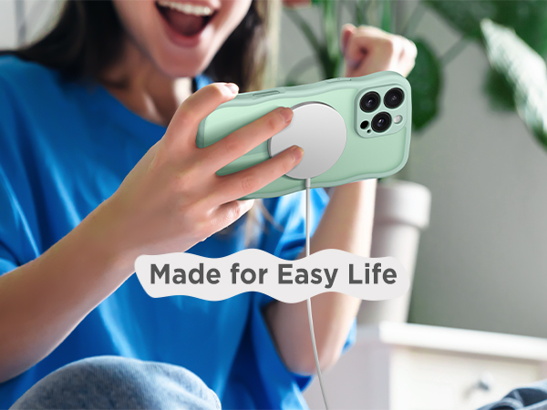 iPhone 16 Pro Max Case for Women Girls, Cute Wave Frame Curly Shape with Raised Camera Protection