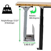 Swiveling Under Desk Metal CPU Holder Stand Up Desk Accessory Standing Desk Accessory