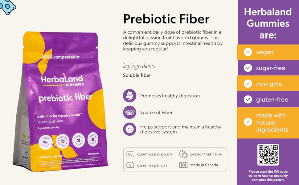 Herbaland Vegan Prebiotic Fiber Gummies sugar free gluten free non gmo