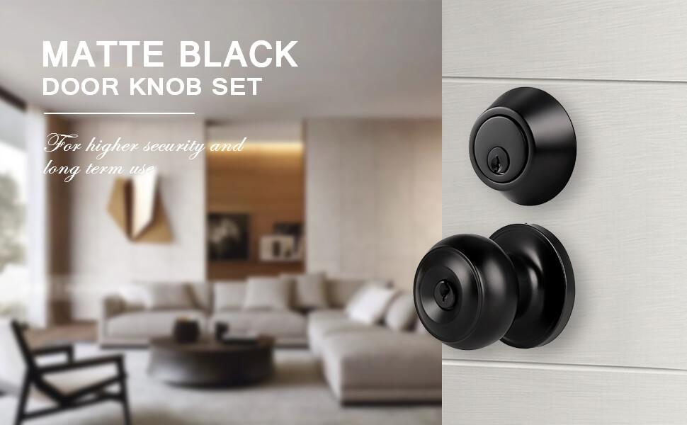 Keyed Entry Door Knob with Deadbolt, Single Cylinder Deadbolt with Matching Round Style Knob