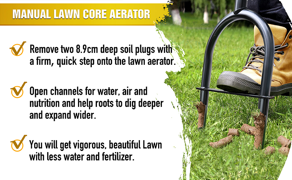 Jardineer Lawn Core Aerator, Hollow Tine Aerator with NonClog Slot