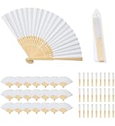 Witheeyou 50 Pcs Folding Hand Fan, White Handheld Folded Fans, Paper Handmade Folding Fan, Bamboo...