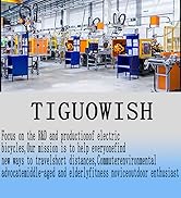Industrial manufacturing floor with robotic assembly stations. Blue and orange workstations visible. Text below image discusses electric bicycle production and environmental advocacy.
