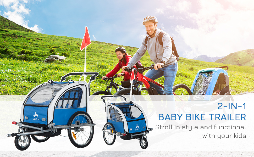 Aosom 2in1 Double Child Bike Trailer Stroller Carrier Bicycle Trailer