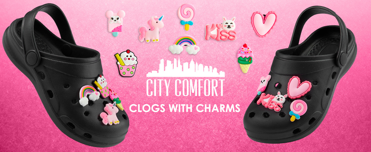 CityComfort Girls Clogs with Removable Charms
