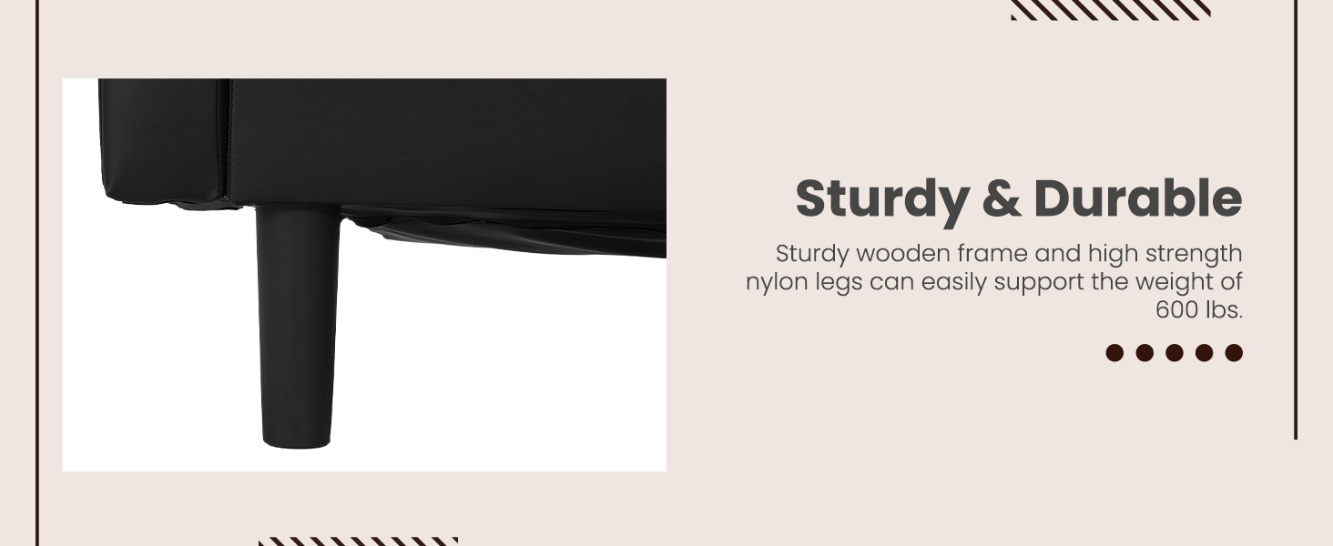 ECOTOUGE Faux Leather Futon Couch, Convertible Sofa Bed with Adjustable Back, Modern Sleeper Sofa