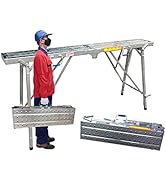 HIYOUGO Adjustable Work Platform, Portable Folding Scaffolding, Heavy Duty Galvanized Scaffold fo...