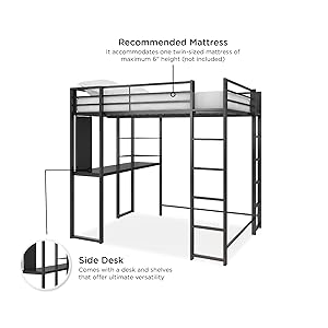 DHP Abode Full-Size Loft Bed Metal Frame with Desk and Ladder Features