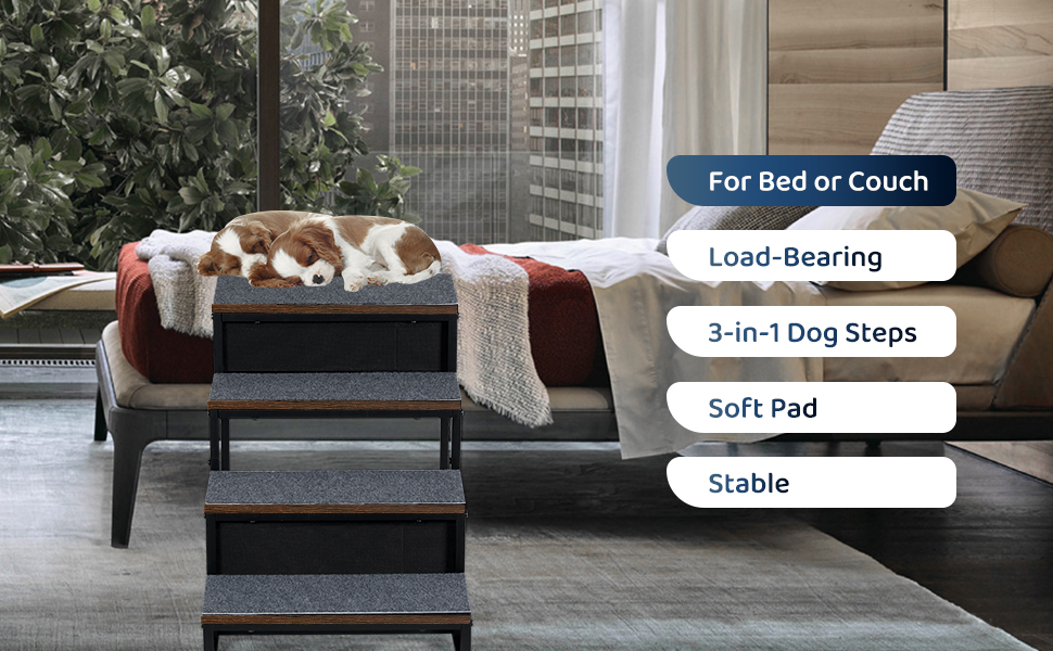 Wooden Sturdy Dog Stairs & Steps for High Beds Large Dogs
