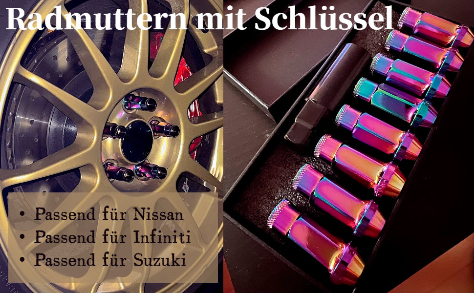 Radbolzen, 20 Stücke M12 * 1,25 Edelstahl Radbolzen Radmutter Eichel Extended Open End Rad