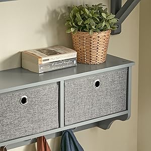 SoBuy FRG282-HG Wandgarderobe Flurgarderobe Kleiderhaken Hängeregal Mit 3 Körben Und 5 Haken Garderobe Hellgrau BHT Ca.: 100x31x20cm 13 1