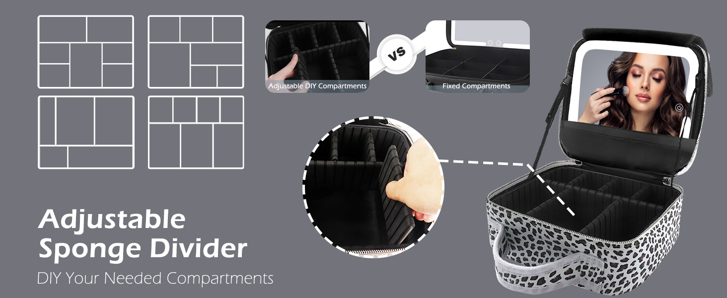 cosmetic bag organizer detachable portable makeup case with adjustable dividers with makeup mirror