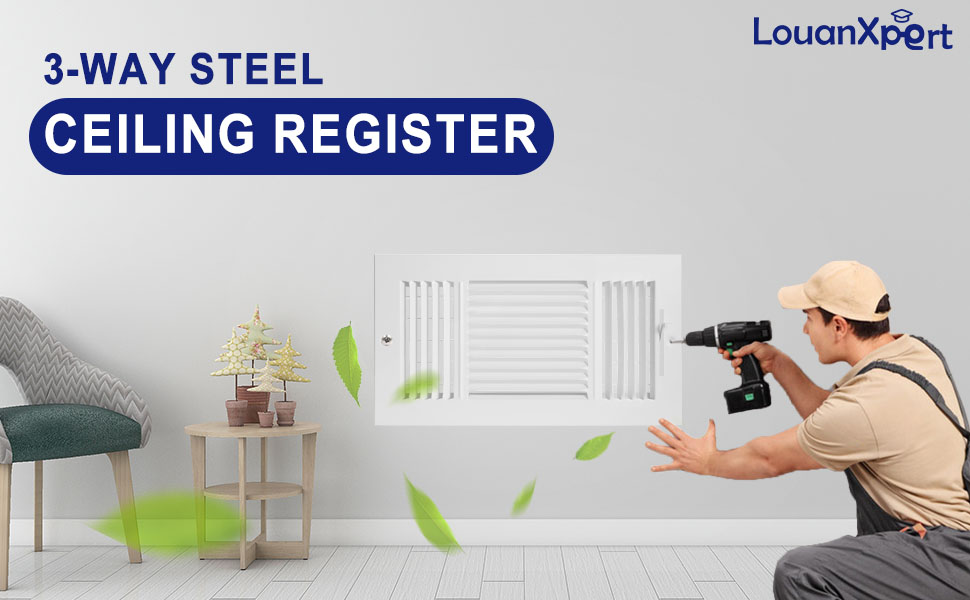 12"w x 6"h Air Vent Cover, LouanXpert 3Way Ventilation Register Steel