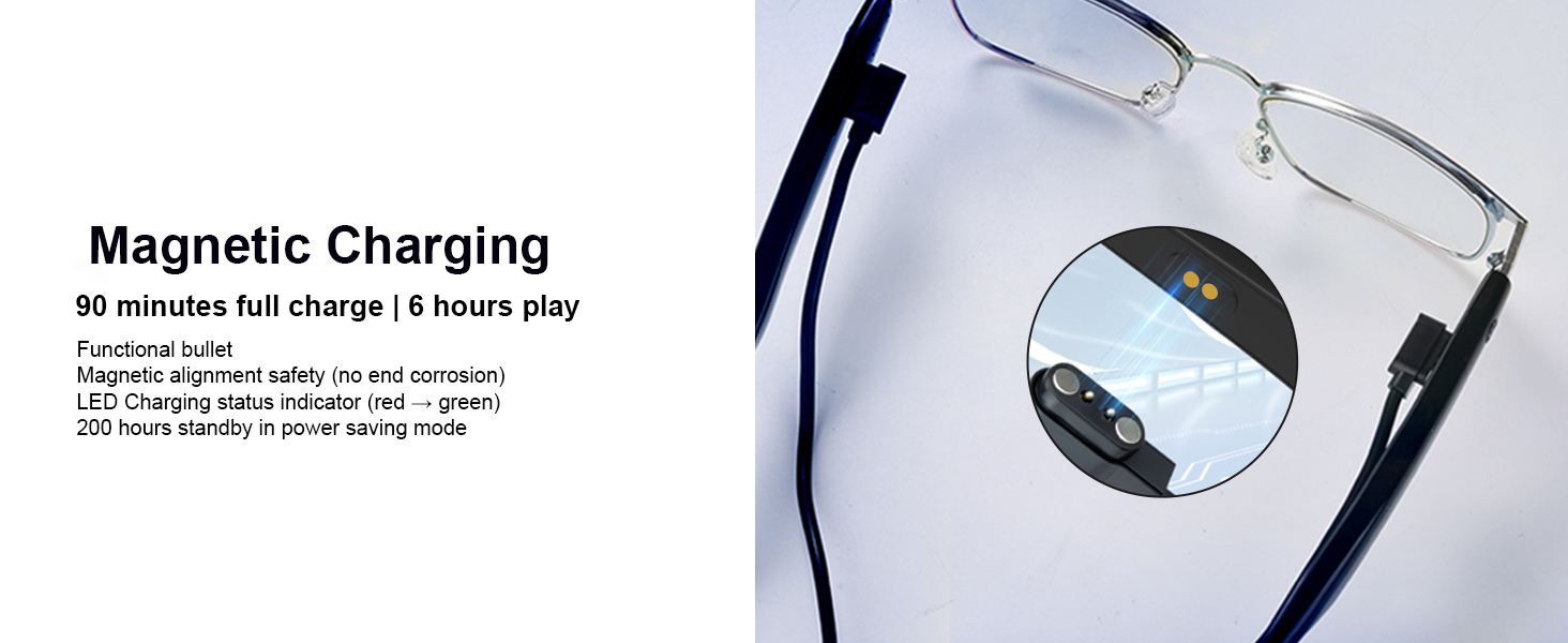 bluetooth smart glasses for man & woman, bluetooth smart glasses with magnetic charging