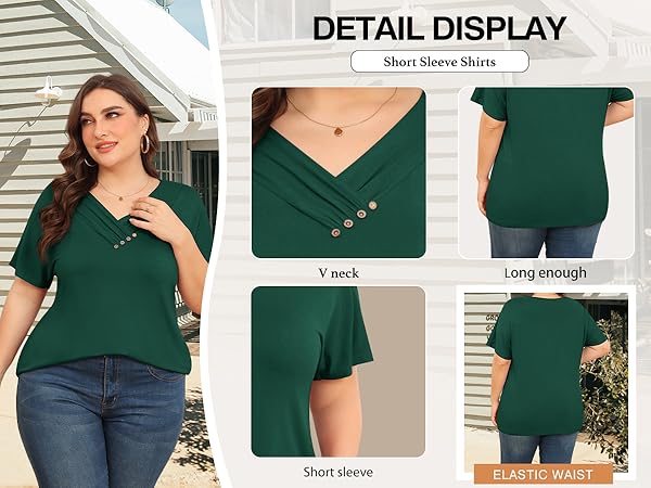 TIANZHU Plus Size Women's Tunic - V-Neck Short Sleeve Blouse