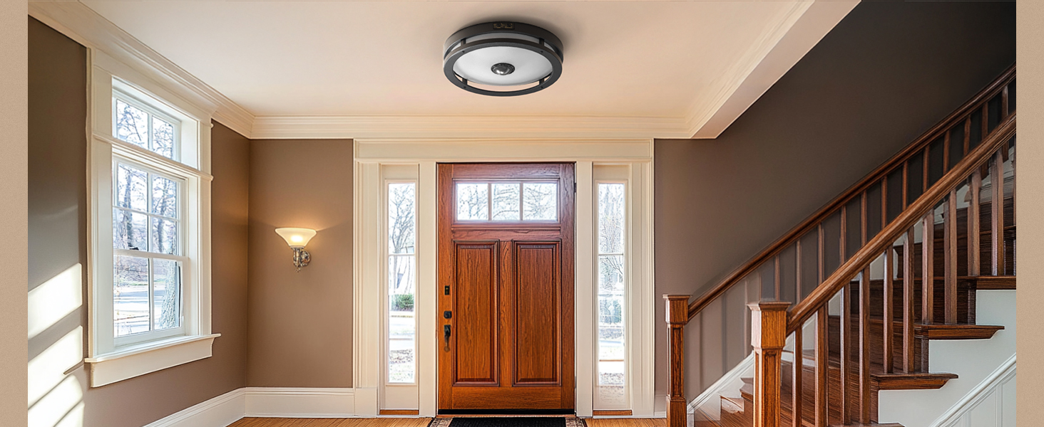 Slypadan Outdoor Motion Sensor Flush Mount Ceiling Light, LED 13.5W Ceiling Light Fixture