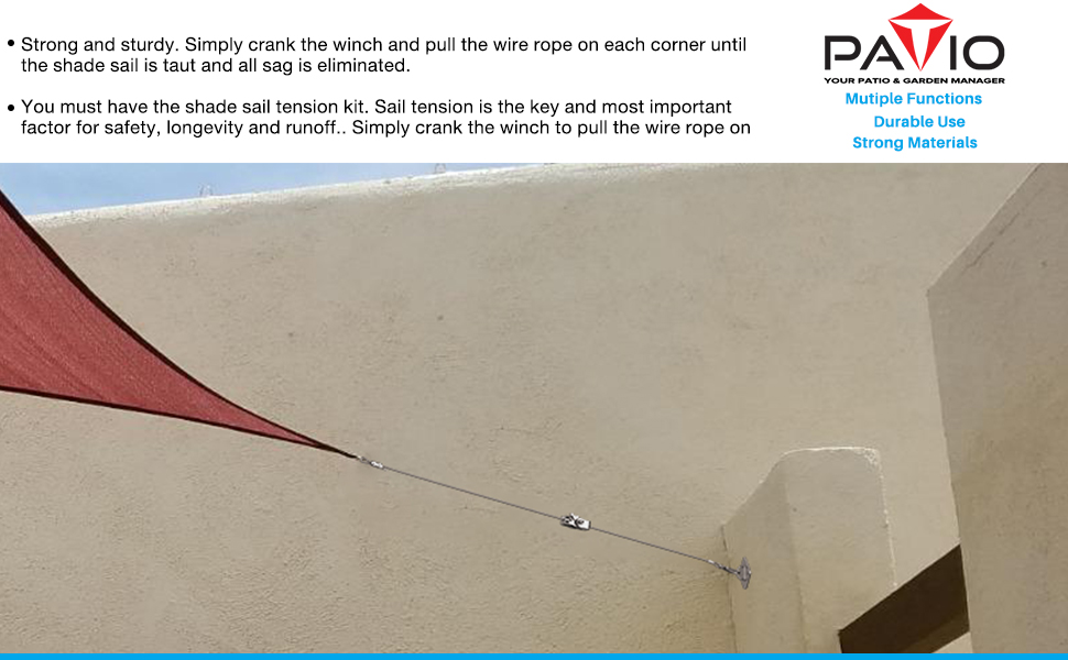 Patio Sun Shade Sail Tension Wire Rope Hardware Kit for