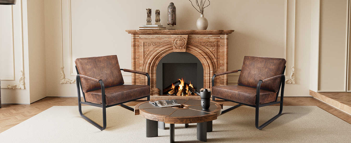 Brown leather living room accent chair
