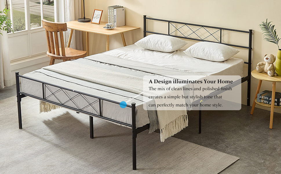 VECELO Queen Size Bed Frame with Headboard, HeavyDuty