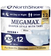 NorthShore MegaMax Tab-Style Briefs for Men and Women, White, X-Small, Pack/12