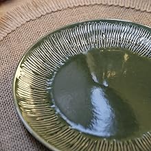 Glossy, green stoneware dining set