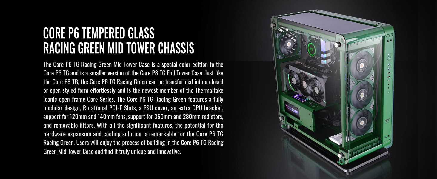 Core P6 Tempered Glass Racing Green Mid Tower Chassis